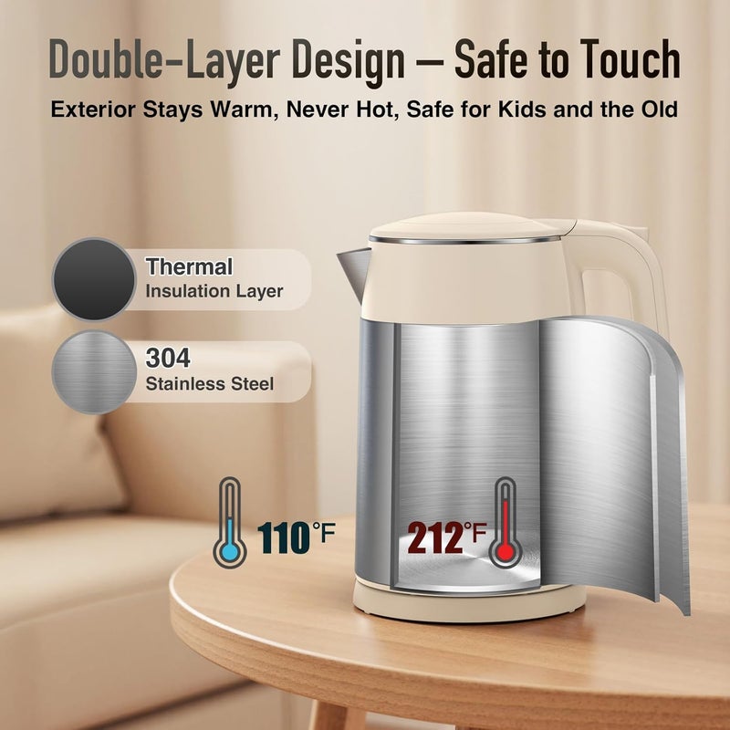 Mecity Electric Kettle 1.7L Touch Screen Temperature Control Water Boiler, No Plastic Contact with Water. 6 Presets For Tea and Coffee, 2 Hours Keep Warm, Auto Shut Off, Cream & Stainless Steel Color - Image 3